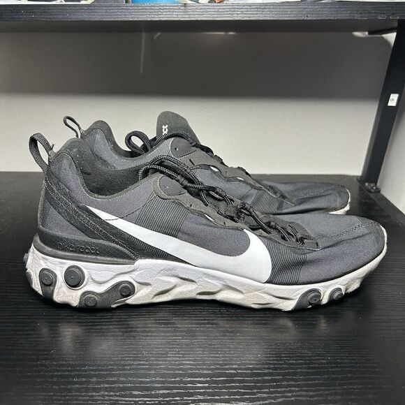 Nike React Element 55 Black Athletic Running Shoes Sneakers BQ6166-003 Mens 12 - Picture 1 of 9